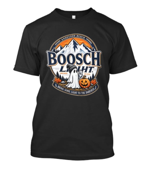 Anheuser Busch Boosch Light Brewed In USA Halloween Ghost Holding Can Jack O Lantern Bring Some Light To The Darkness T-Shirt