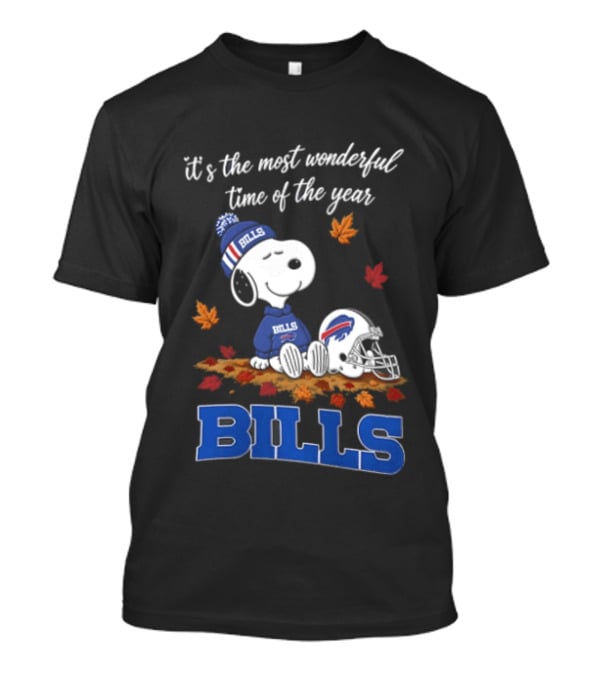 It's The Most Wonderful Time Of Year Snoopy Buffalo Bills Sitting Helmet Leaves T-Shirt
