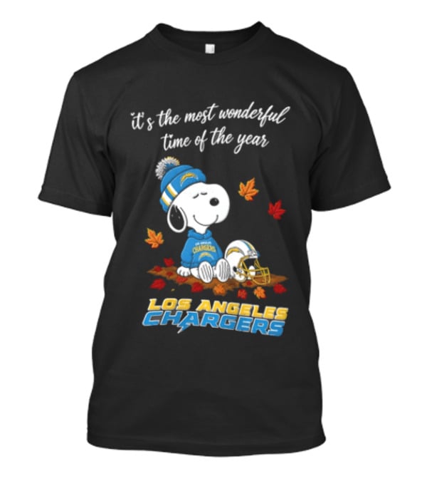 It's The Most Wonderful Time Of The Year Snoopy Los Angeles Chargers Beanie Autumn Leaves Football Helmet T-Shirt