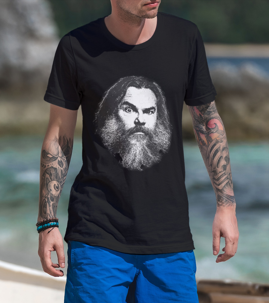 Jack Black High Contrast Monochromatic Stencil Beard Wide Eye Expression T-Shirt
