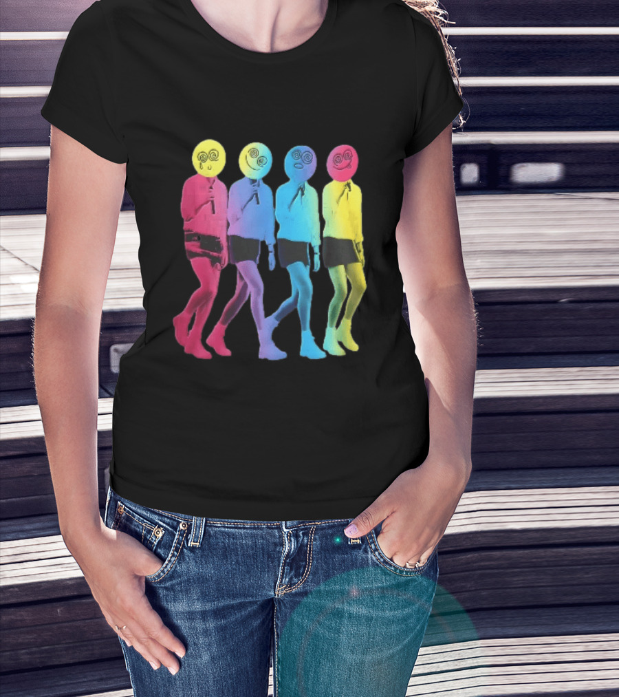 Four Neon Spiral Smileys Singing Colorful Figures T-Shirt