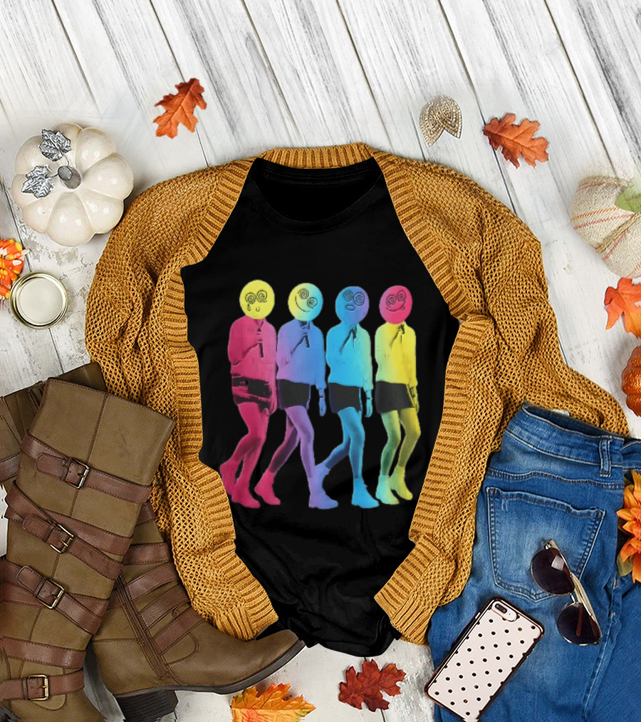 Four Neon Spiral Smileys Singing Colorful Figures T-Shirt