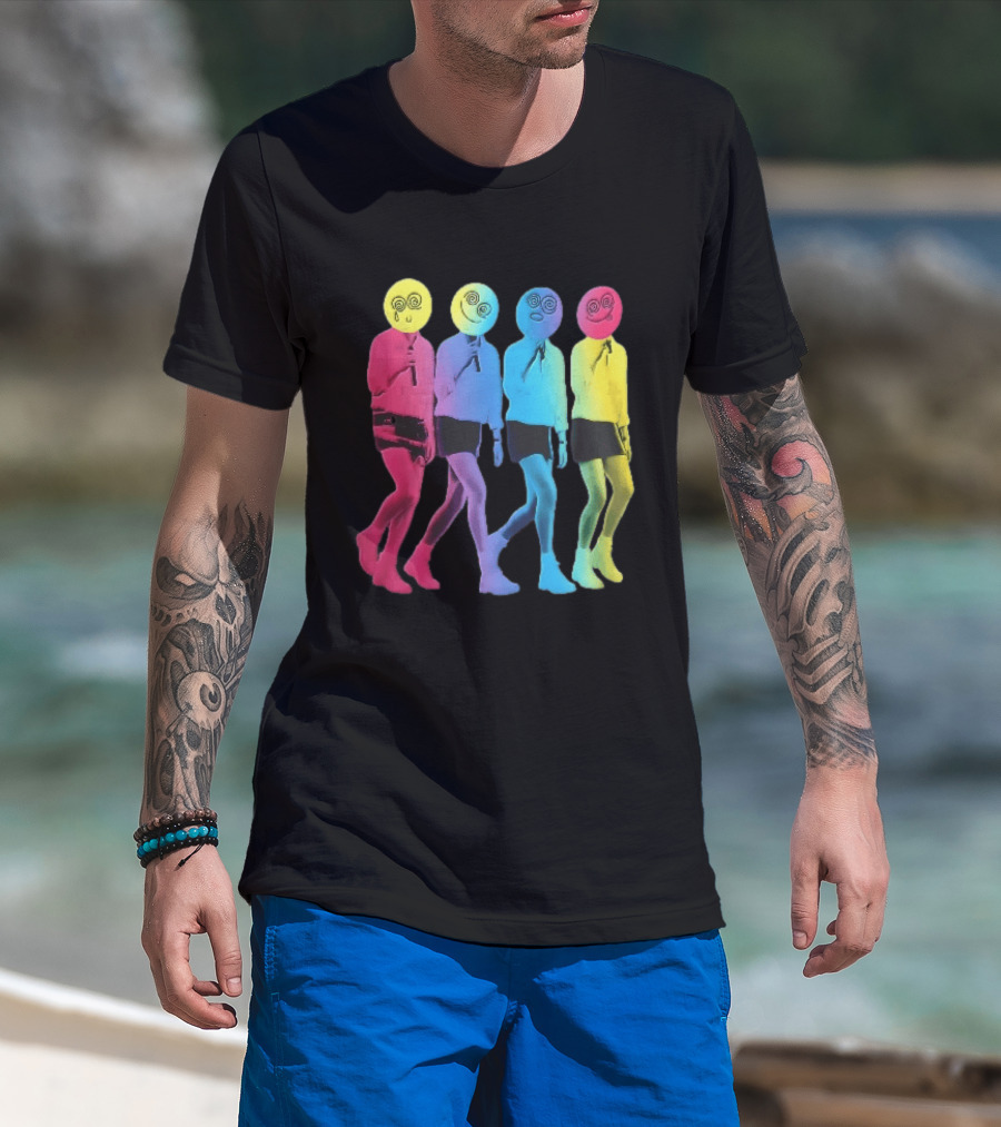 Four Neon Spiral Smileys Singing Colorful Figures T-Shirt