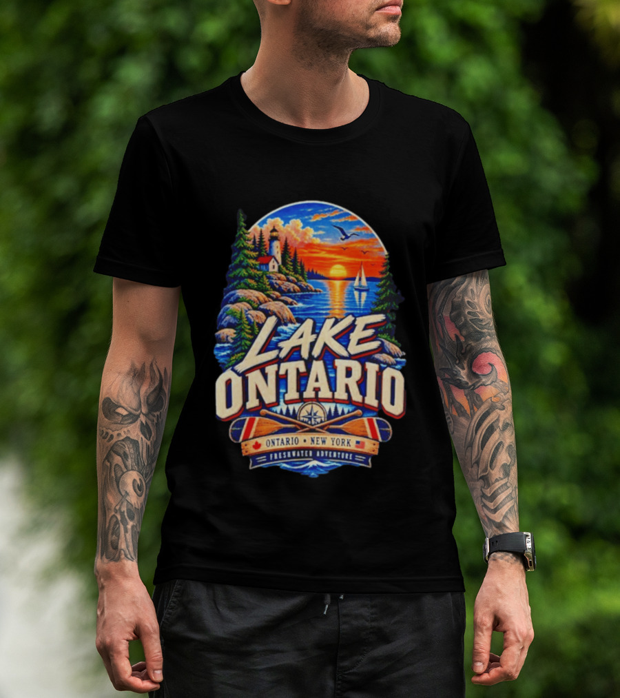 Lake Ontario New York Freshwater Adventure Sunset Sailboat Scene T-Shirt