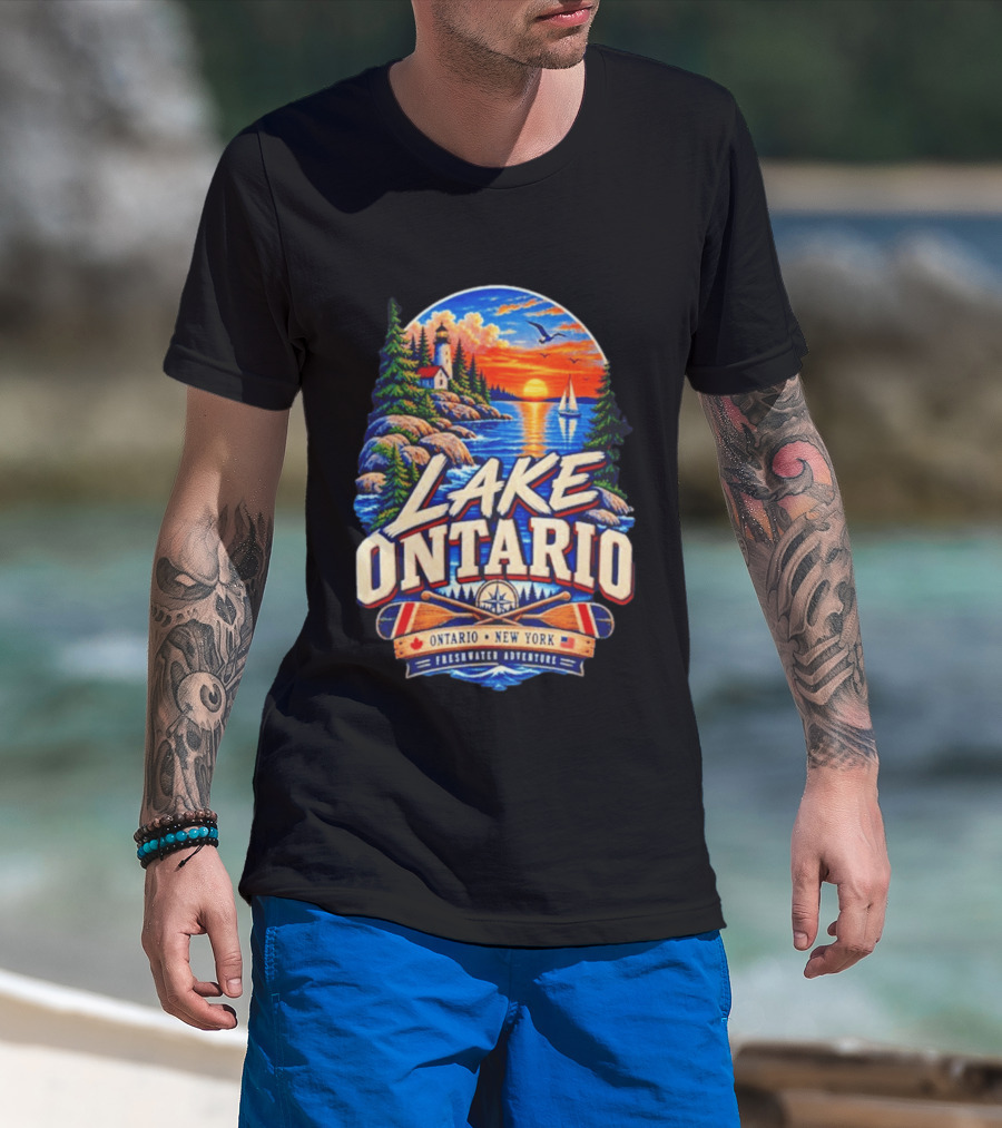 Lake Ontario New York Freshwater Adventure Sunset Sailboat Scene T-Shirt