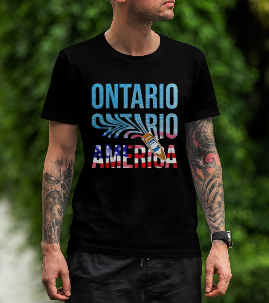 Lake Ontario To America Boat Journey With American Flag T-Shirt