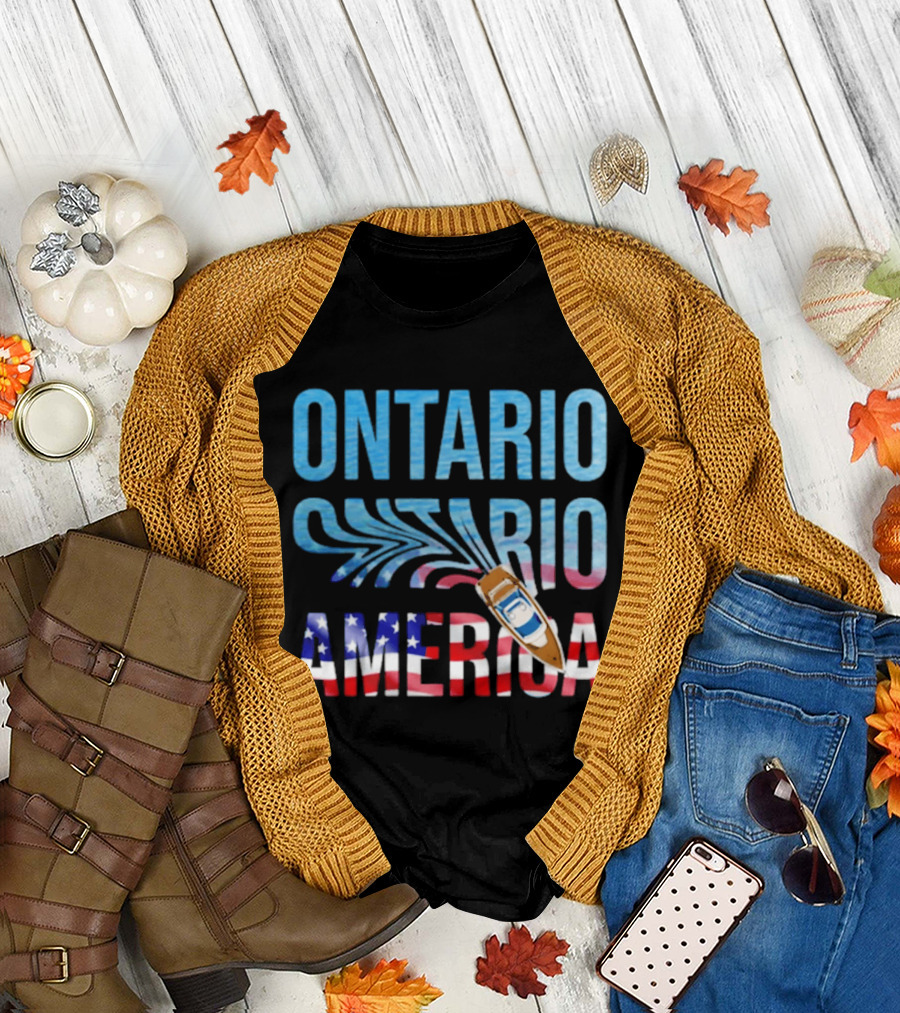 Lake Ontario To America Boat Journey With American Flag T-Shirt
