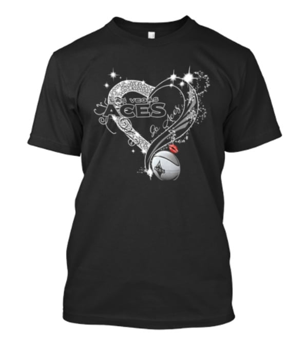 Las Vegas Aces WNBA Rhinestone Heart Basketball Sparkles Lips T-Shirt