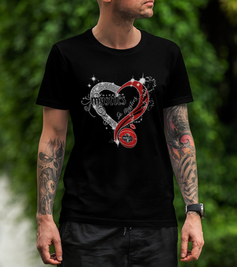 Mystics Heart Red Glitter Diamond Washington Basketball WNBA T-Shirt