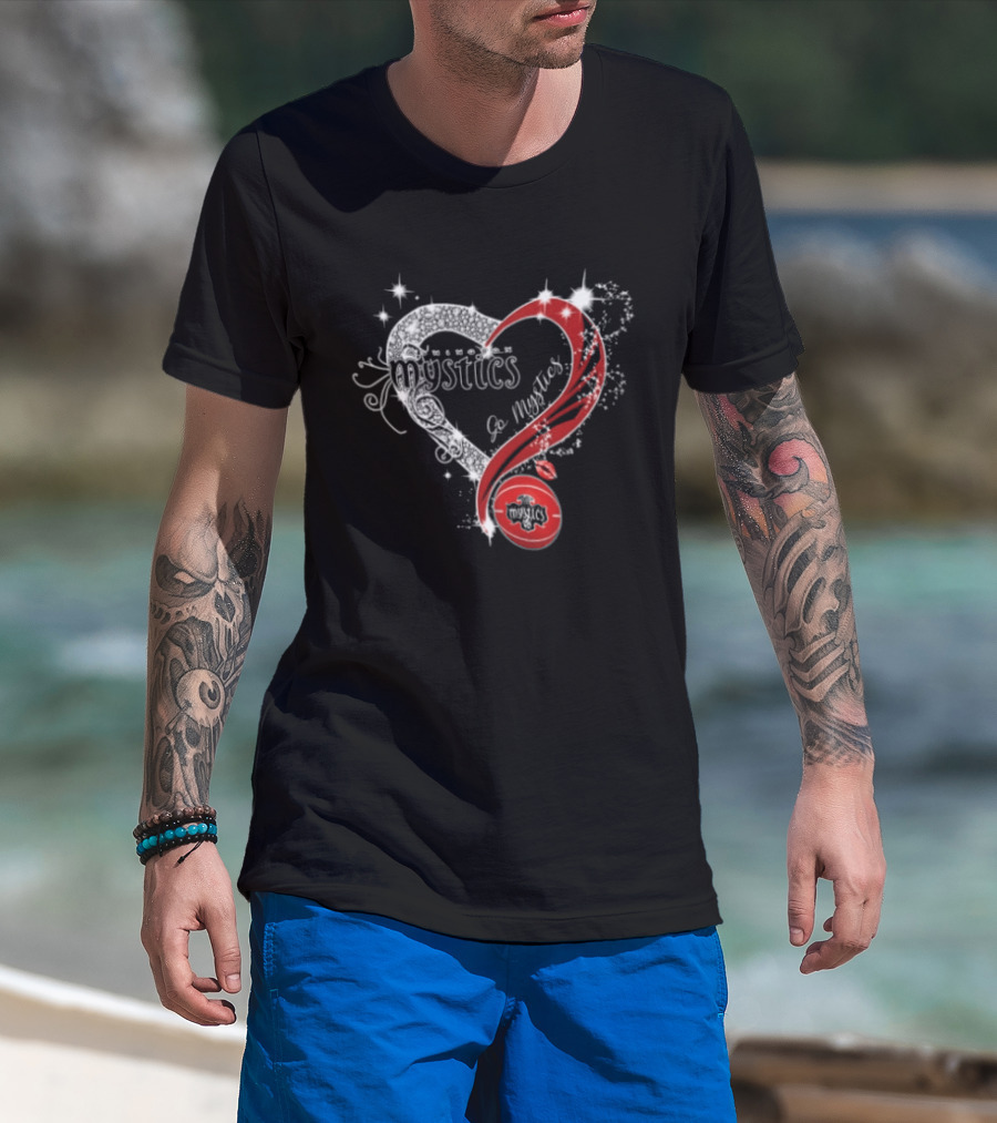 Mystics Heart Red Glitter Diamond Washington Basketball WNBA T-Shirt