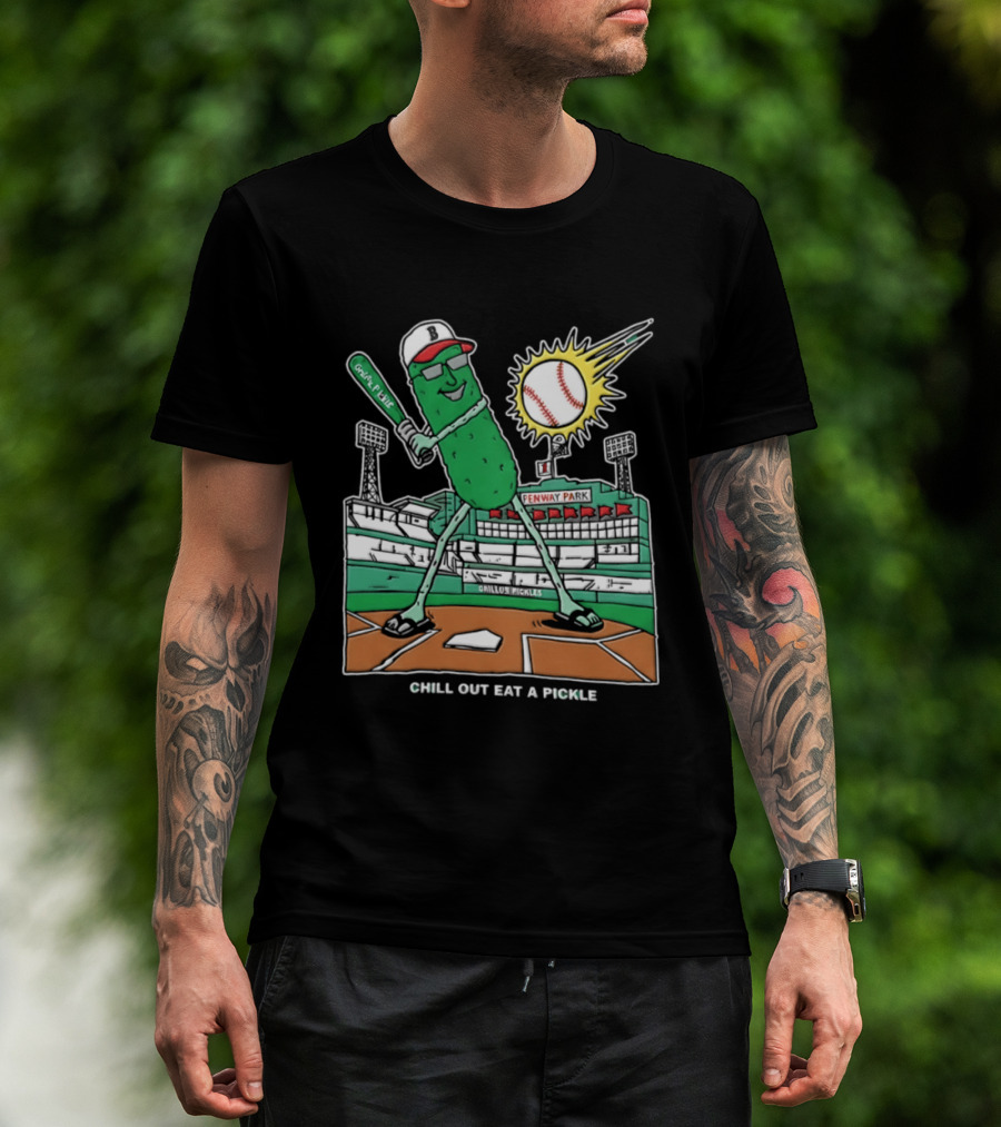 Grillo's Pickles Fenway Park Baseball Chill Out Eat A Pickle T-Shirt