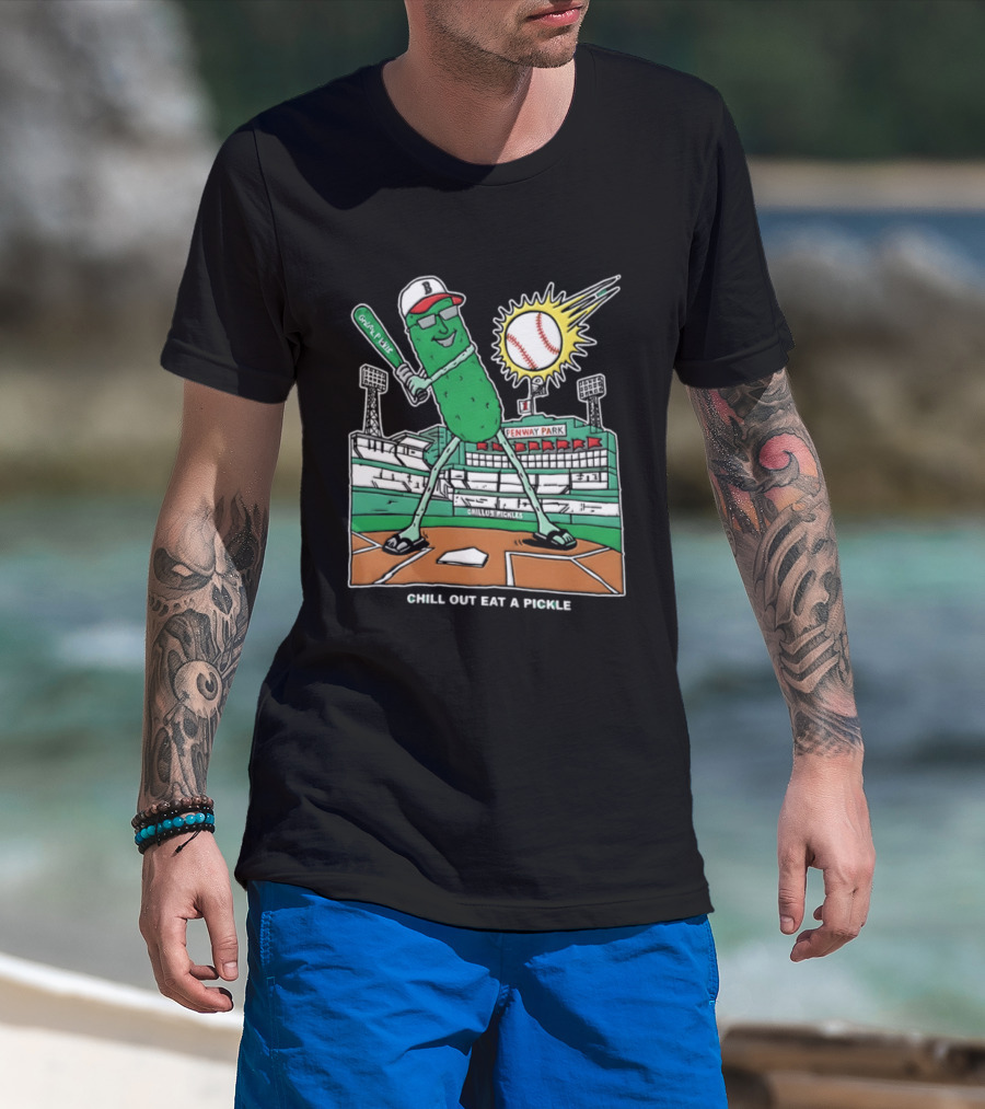 Grillo's Pickles Fenway Park Baseball Chill Out Eat A Pickle T-Shirt