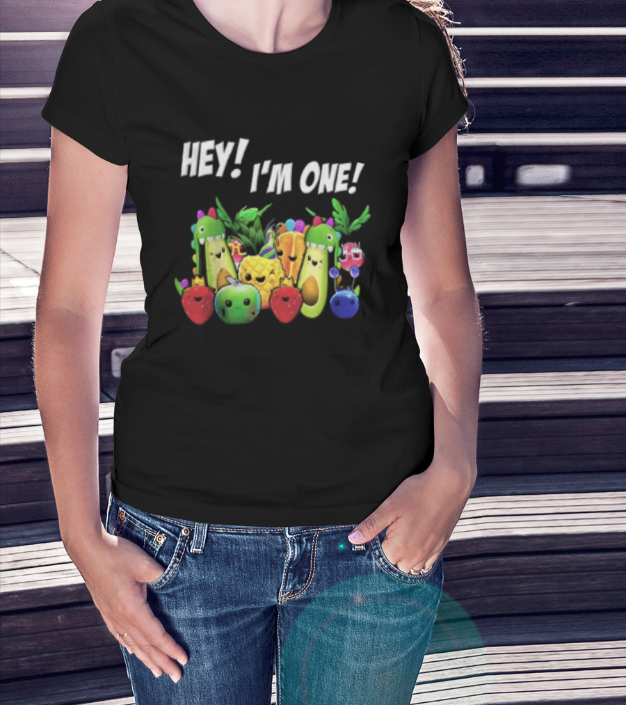 Hey Im One Birthday Cartoon Avocado Pineapple Fruits T-Shirt