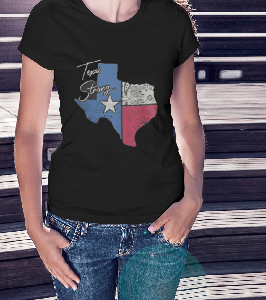 Texas Strong Lone Star Map Paisley Bandana Distressed T-Shirt
