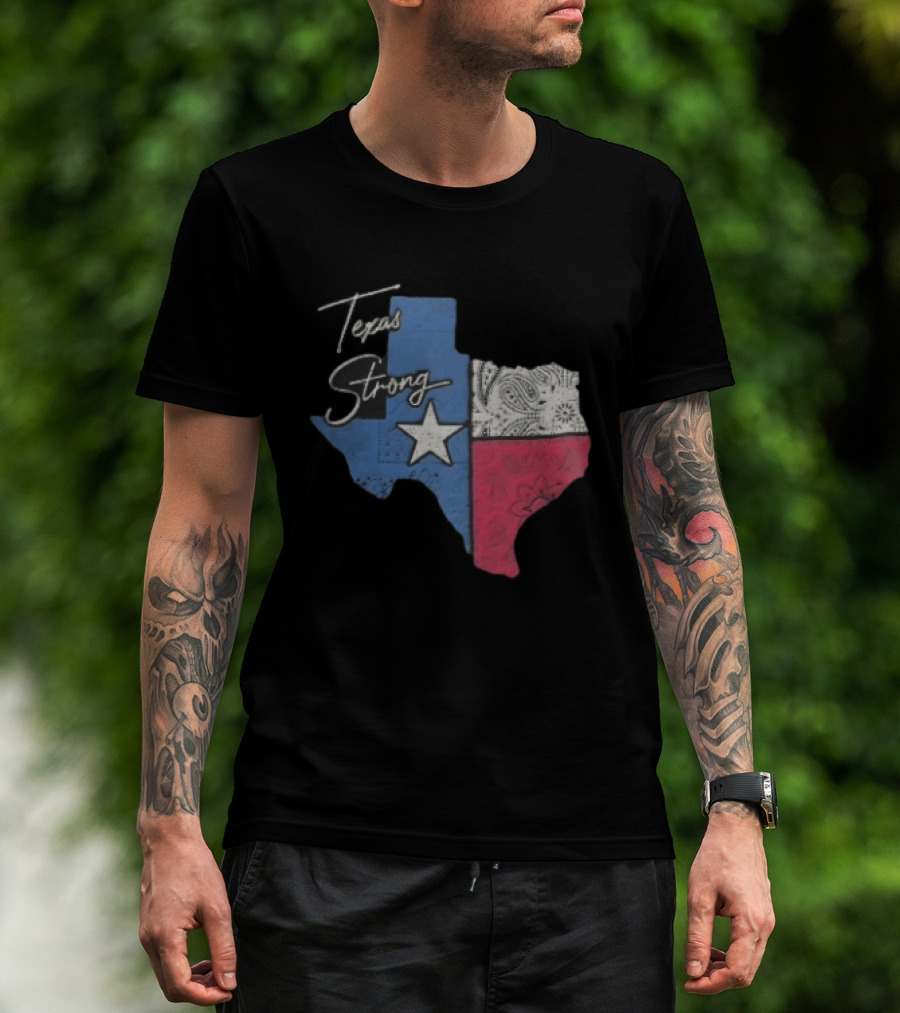 Texas Strong Lone Star Map Paisley Bandana Distressed T-Shirt