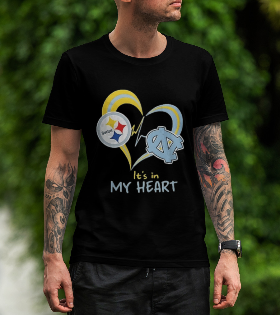 Pittsburgh Steelers North Carolina Tar Heels It's In My Heart EKG Heartbeat T-Shirt