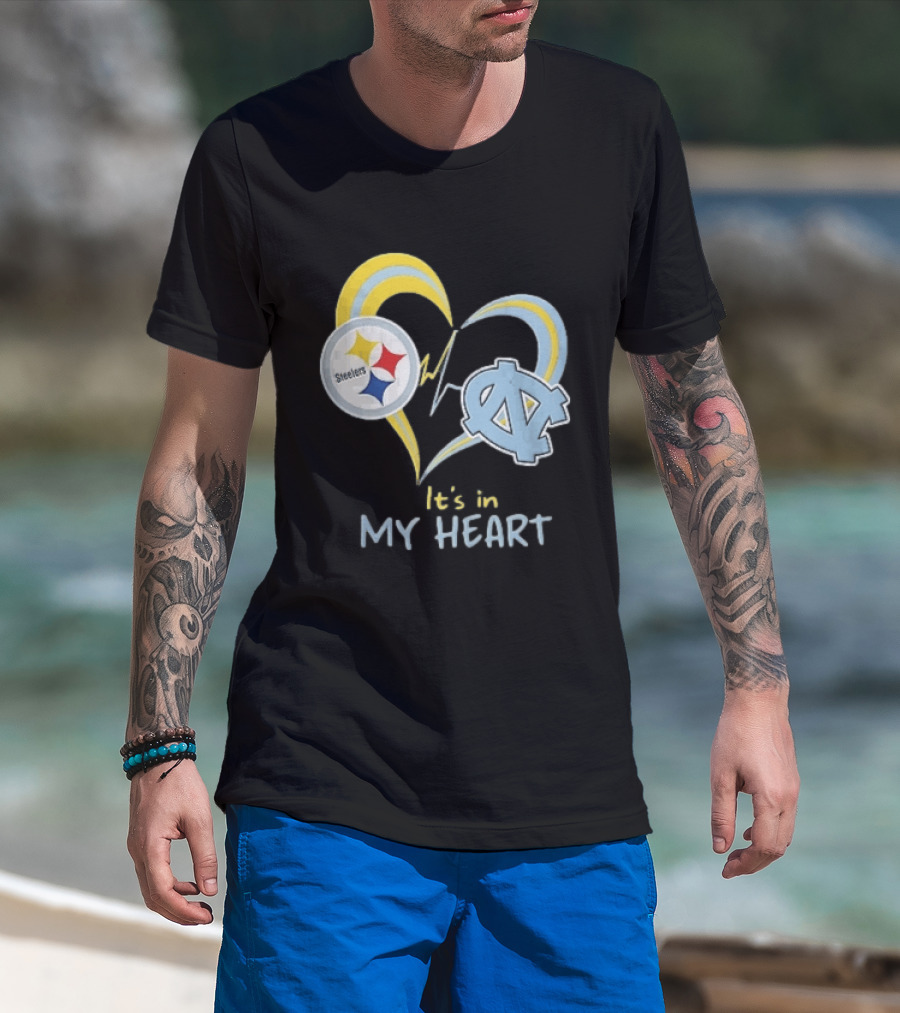 Pittsburgh Steelers North Carolina Tar Heels It's In My Heart EKG Heartbeat T-Shirt