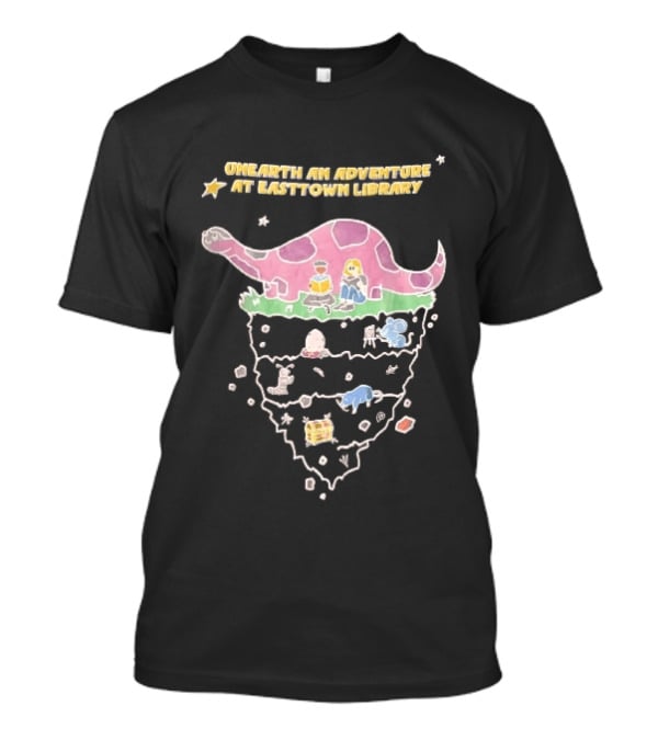 Unearth An Adventure At Easttown Library Pink Dinosaur Journey T-Shirt