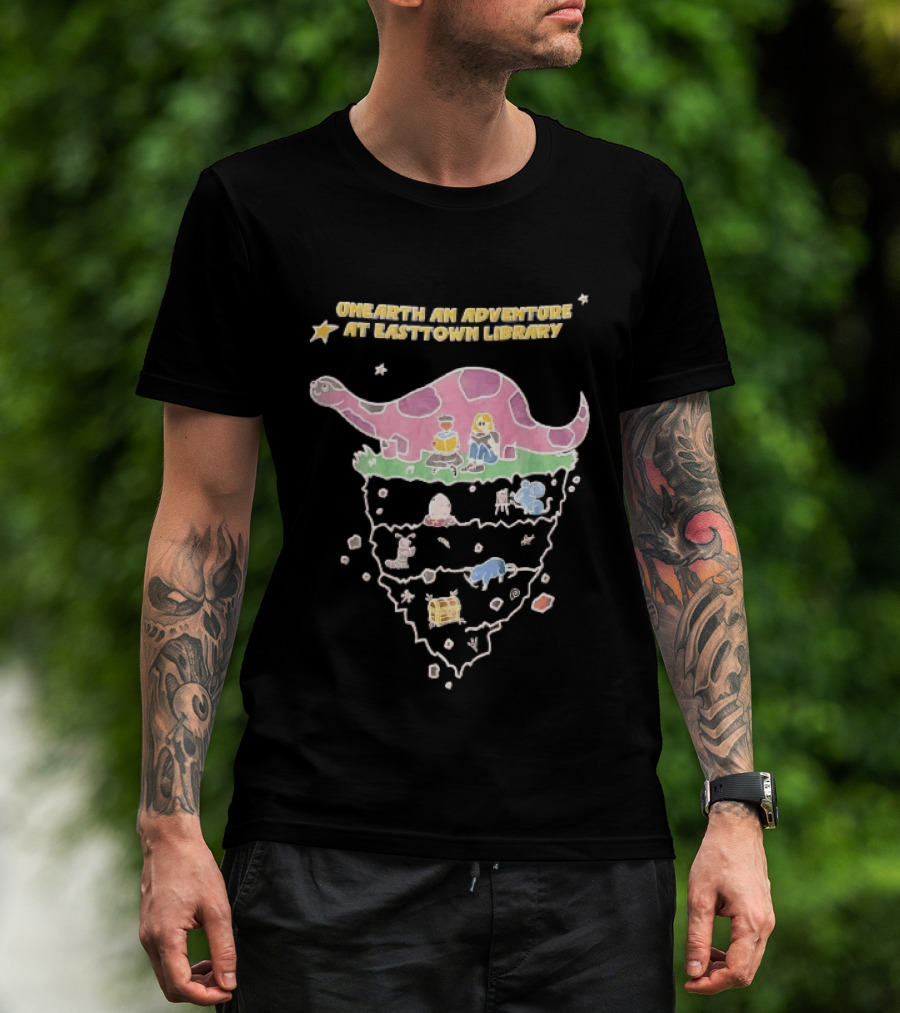 Unearth An Adventure At Easttown Library Pink Dinosaur Journey T-Shirt
