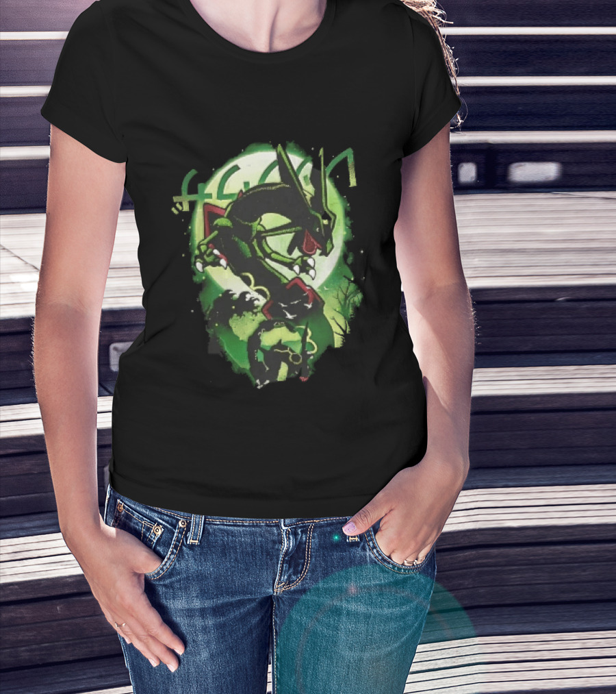 Rayquaza Umbreon Full Moon Forest Green Glow Pokemon T-Shirt