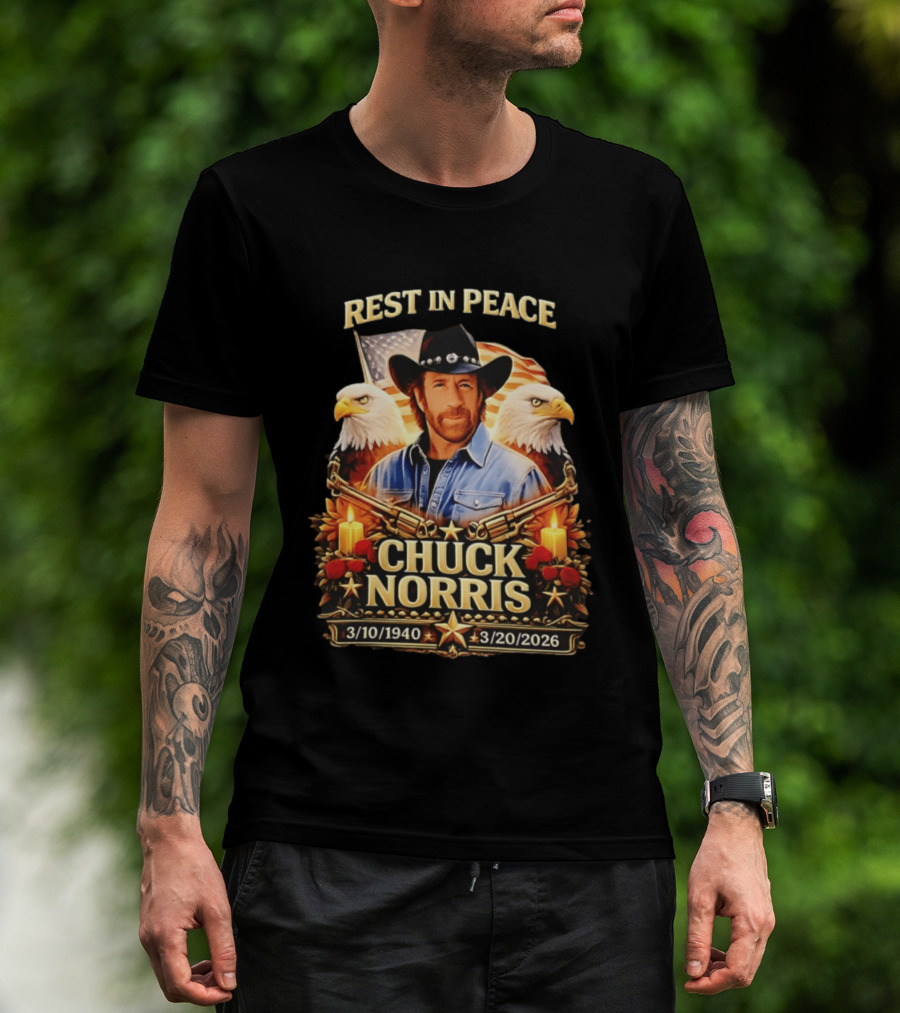 Rest In Peace Chuck Norris 1940 2026 American Pride Eagles And Cowboy Hat Memorial T-Shirt