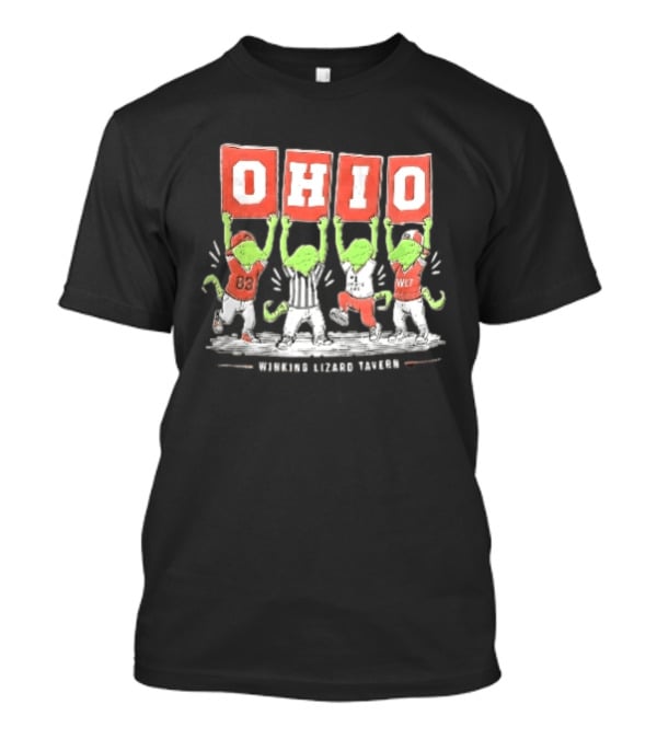 Winking Lizard Tavern Ohio 83 WLT Four Cartoon Green Lizards Holding OHIO Signs T-Shirt
