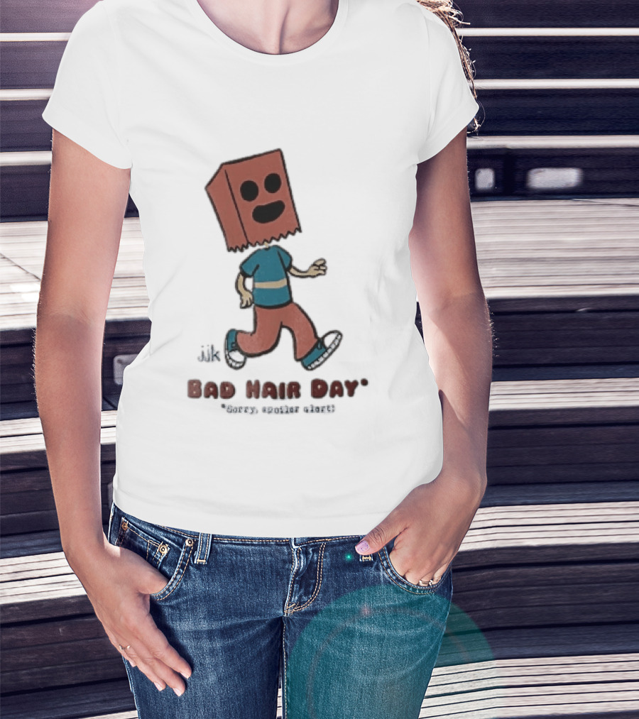 Sorry Spoiler Alert Jjk Bad Hair Day Cartoon Figure Paper Bag Head Walking T-Shirt