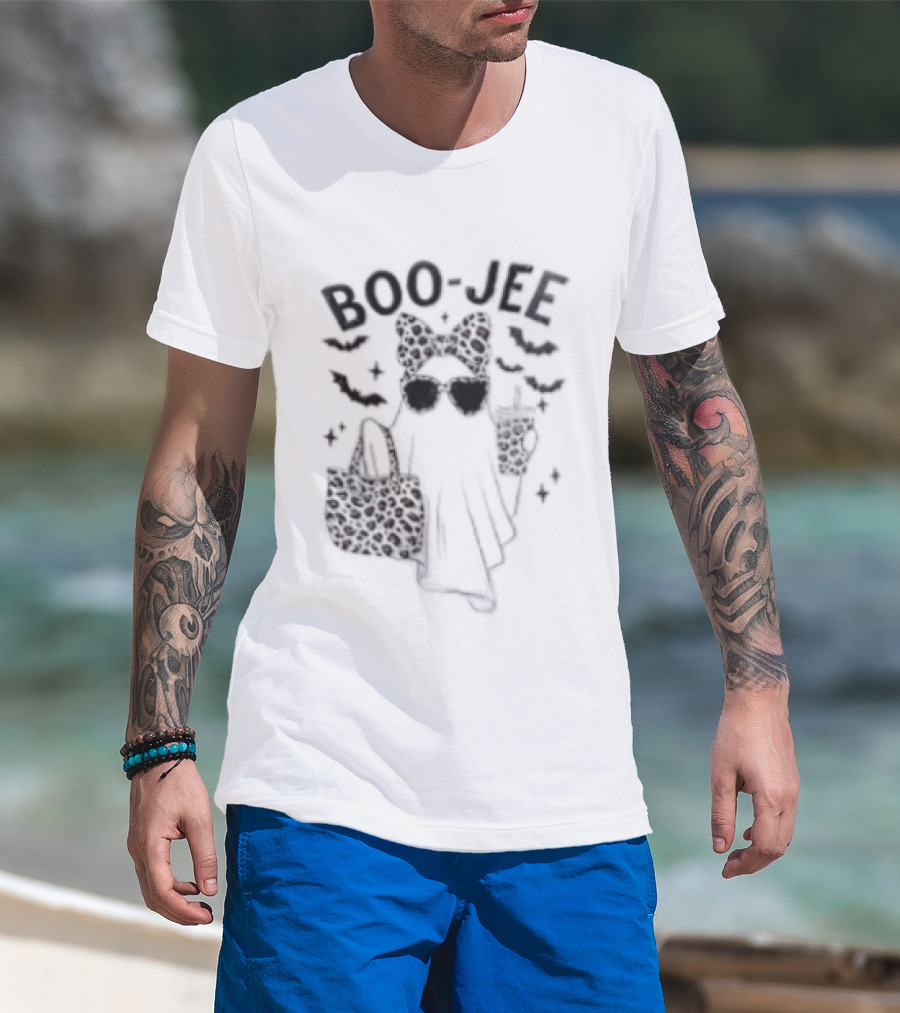 Boo Jee Halloween Ghost Leopard Bow Bag And Glasses T-Shirt