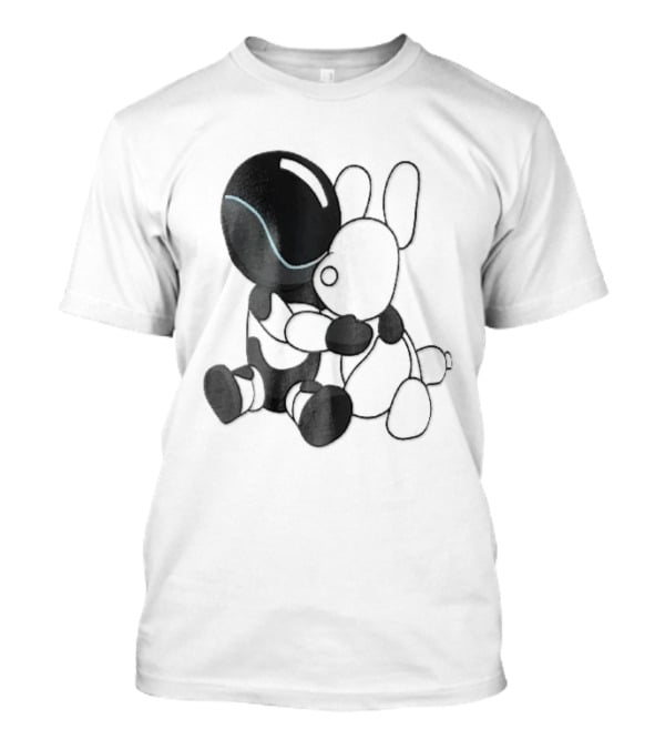 Cartoon Robot Embracing White Bunny Plush Toy T-Shirt