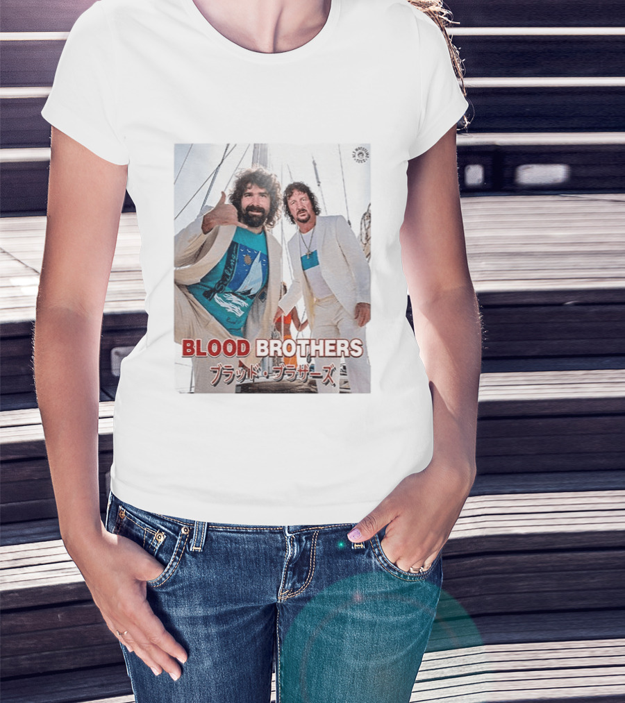 Blood Brothers Mick Foley Terry Funk Sailboat 80s Style Japanese T-Shirt