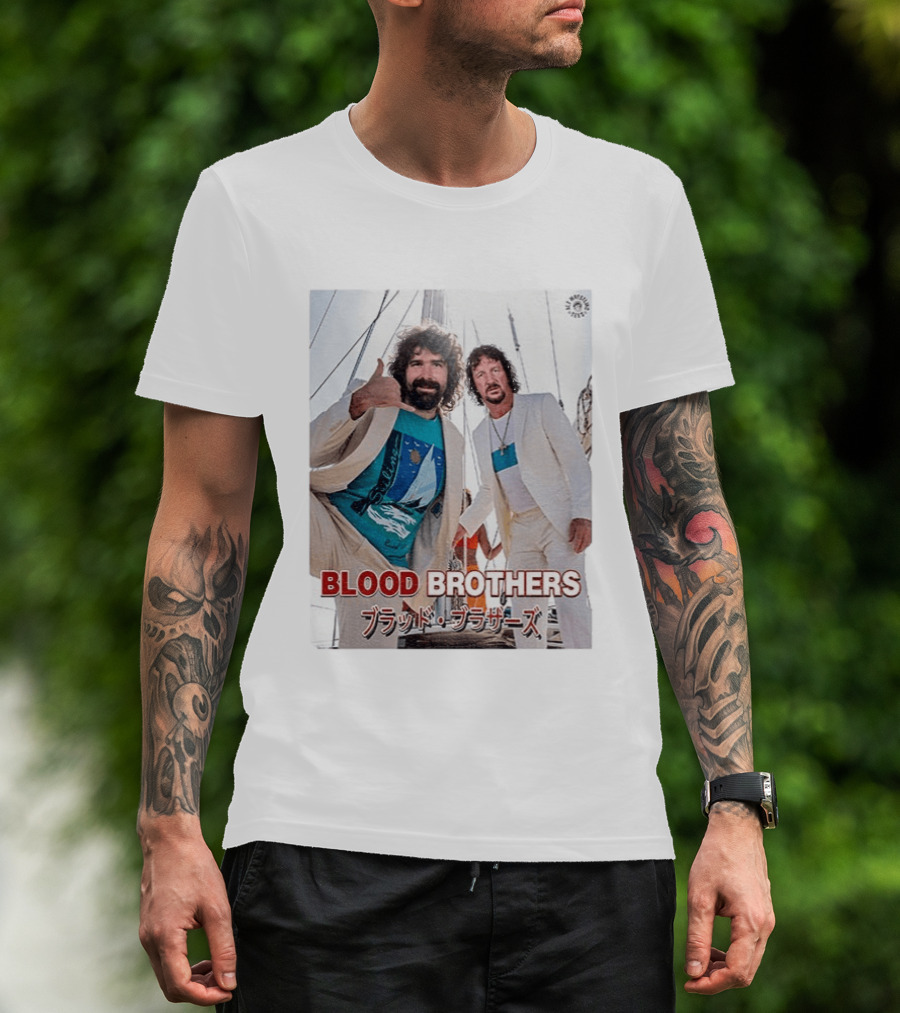 Blood Brothers Mick Foley Terry Funk Sailboat 80s Style Japanese T-Shirt