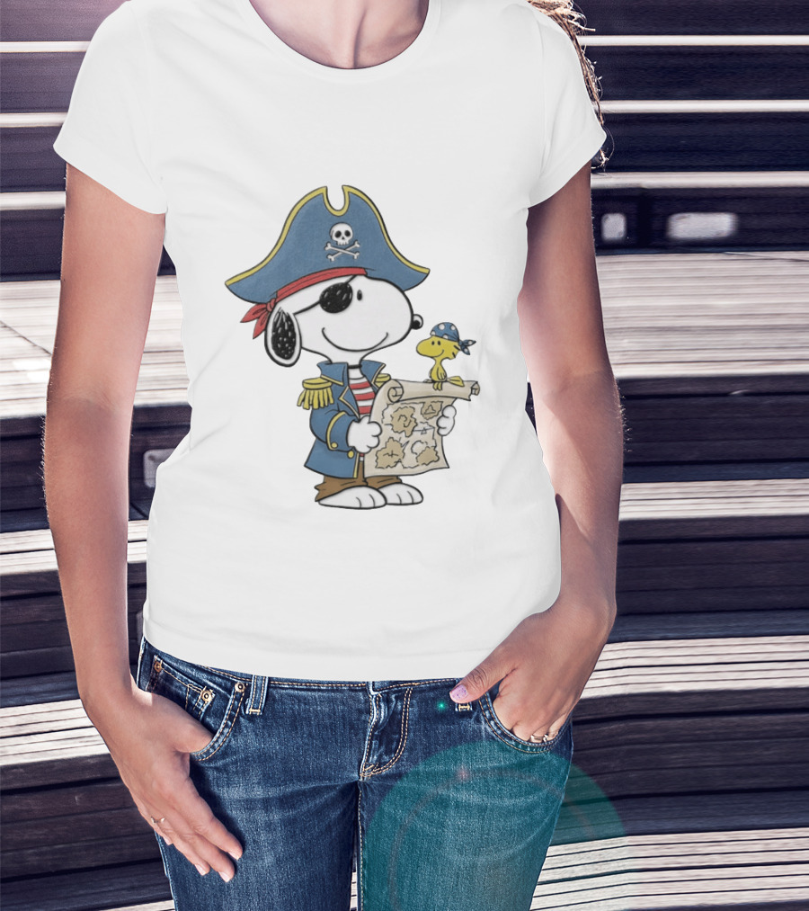 Snoopy Pirate Adventure With Treasure Map And Woodstock T-Shirt