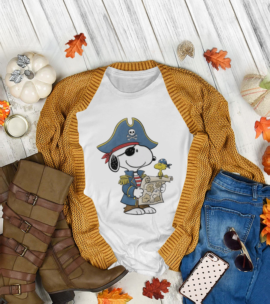 Snoopy Pirate Adventure With Treasure Map And Woodstock T-Shirt