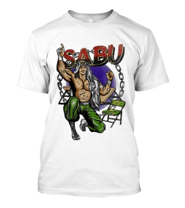 Sabu Terry Brunk Cartoon Kneeling Pose Green Chair Wooden Table Chains T-Shirt