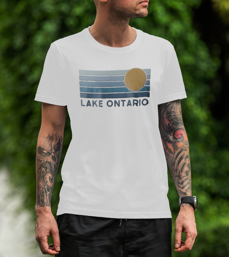 Lake Ontario Golden Sun With Five Blue Horizontal Gradient Stripes T-Shirt