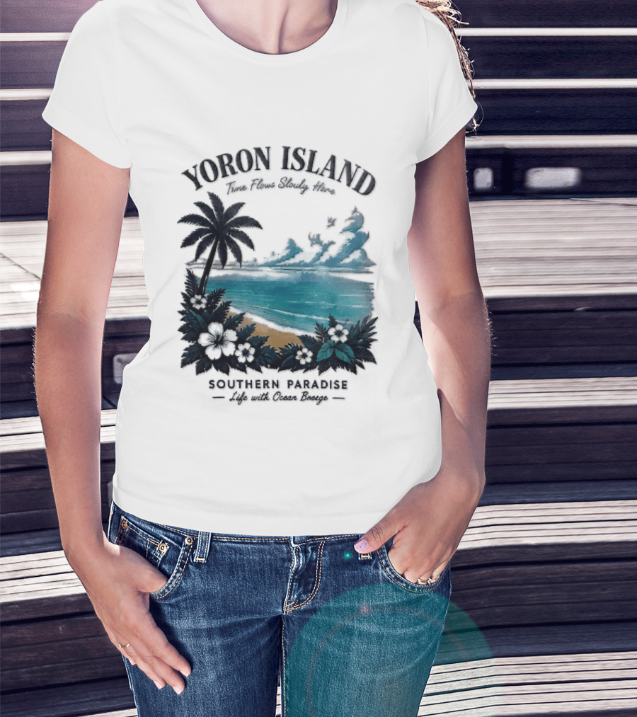 Yoron Island Southern Paradise Ocean Breeze Palm Tree Beach Hibiscus T-Shirt
