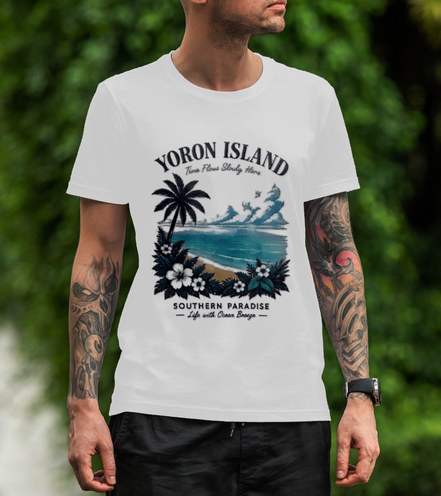 Yoron Island Southern Paradise Ocean Breeze Palm Tree Beach Hibiscus T-Shirt