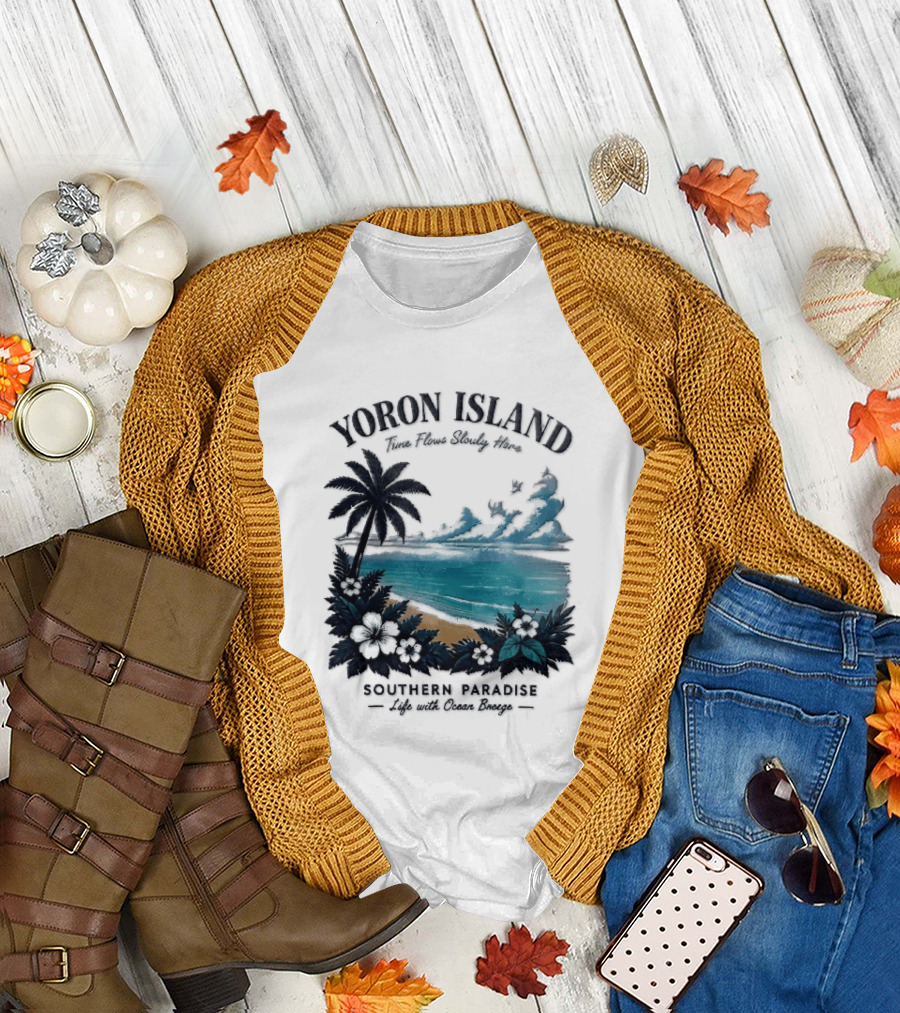 Yoron Island Southern Paradise Ocean Breeze Palm Tree Beach Hibiscus T-Shirt
