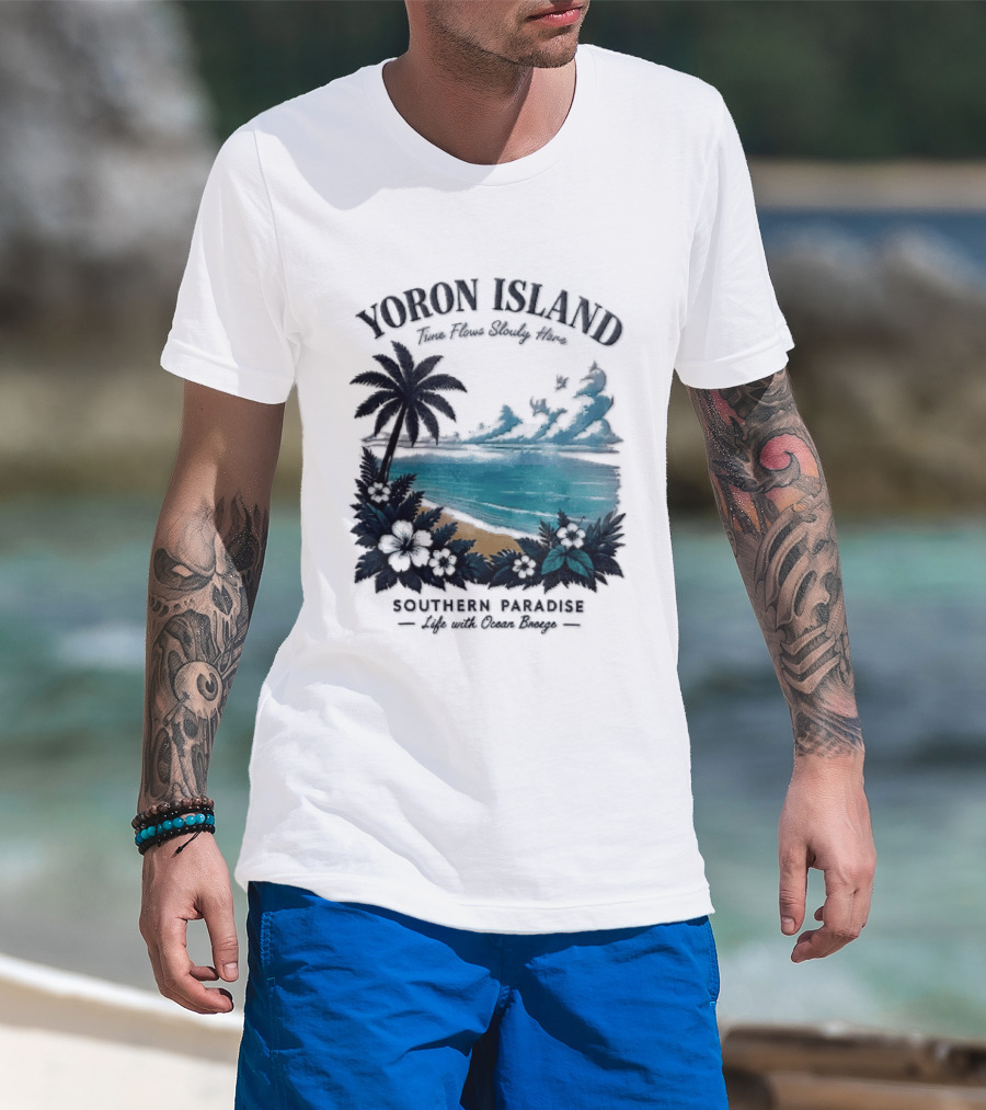 Yoron Island Southern Paradise Ocean Breeze Palm Tree Beach Hibiscus T-Shirt