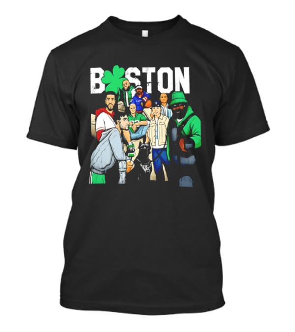 Boston Celtics Patriots Players With Shamrock And Boston T-Shirt