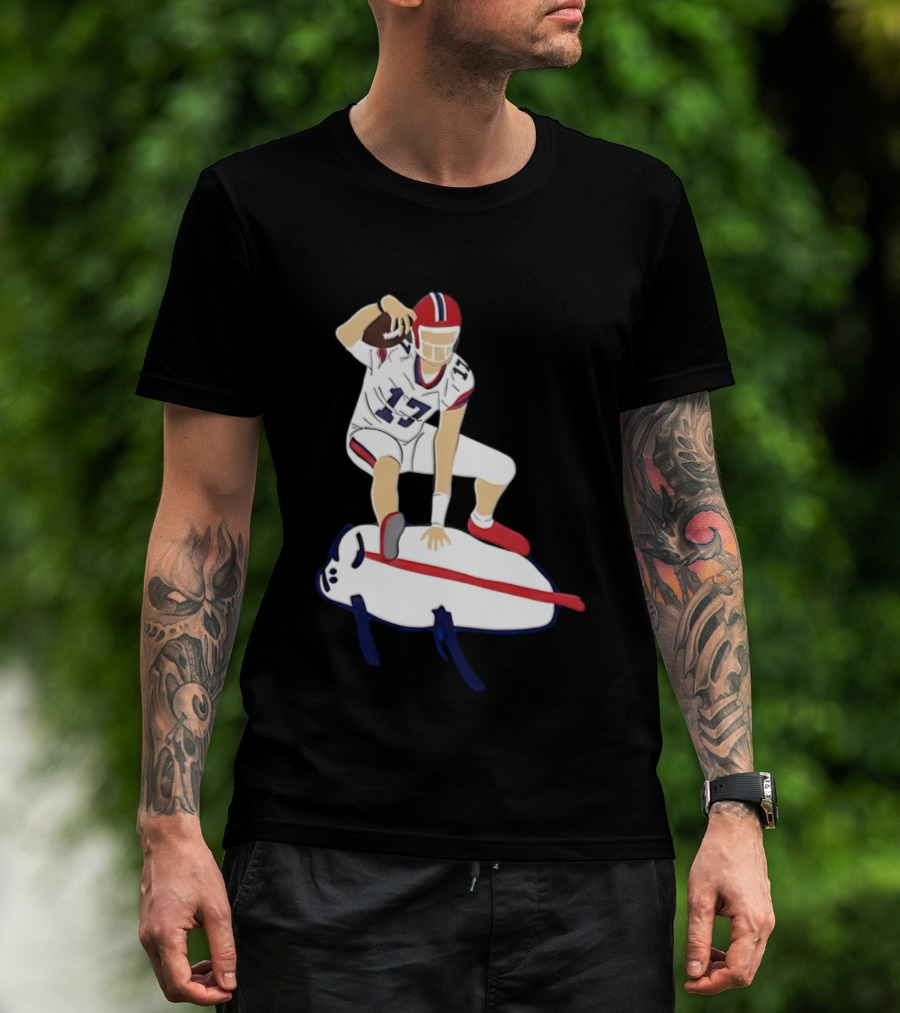 Josh Allen 17 Buffalo Football Skateboard Player Action T-Shirt
