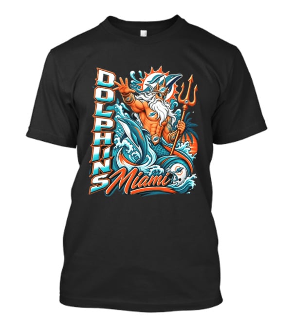 Miami Dolphins King Triton Ocean Waves Trident Dolphins T-Shirt