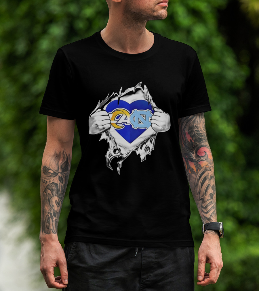 Los Angeles Rams Heart North Carolina Tar Heels Inside Me Football Fan Pride T-Shirt