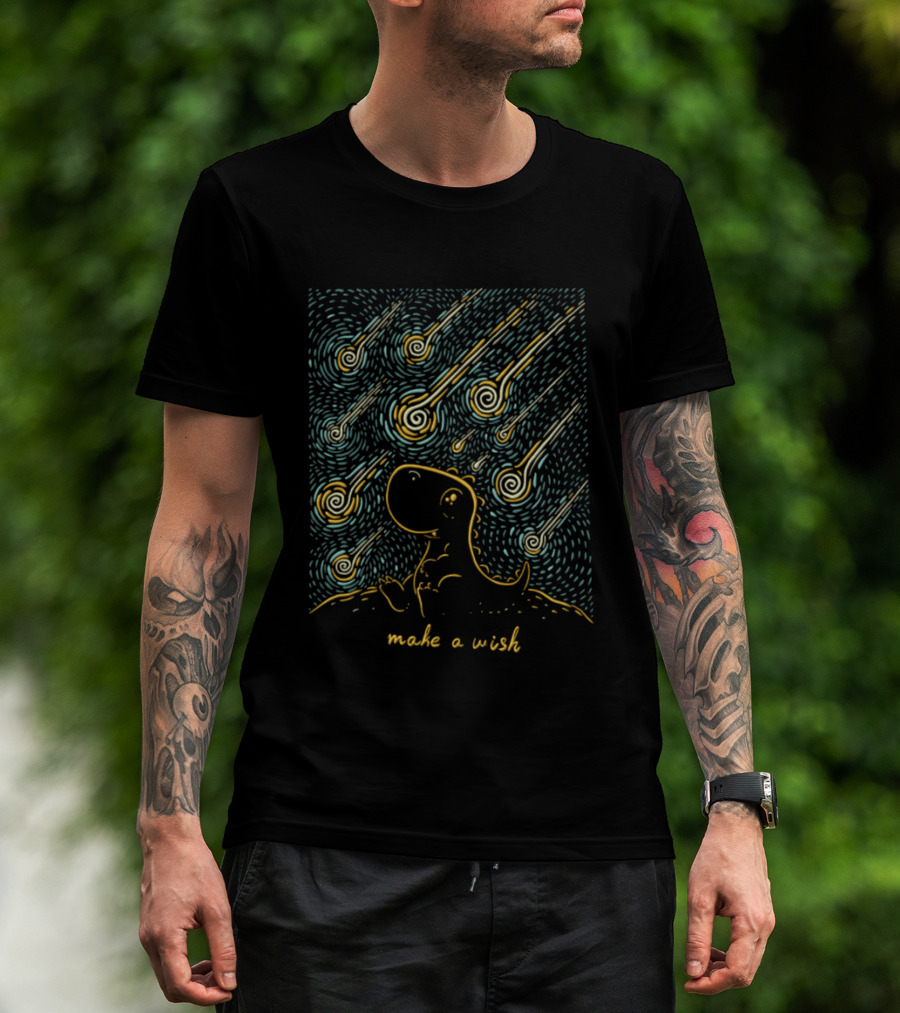 Make A Wish Dinosaurs Starry Night Falling Stars T-Shirt