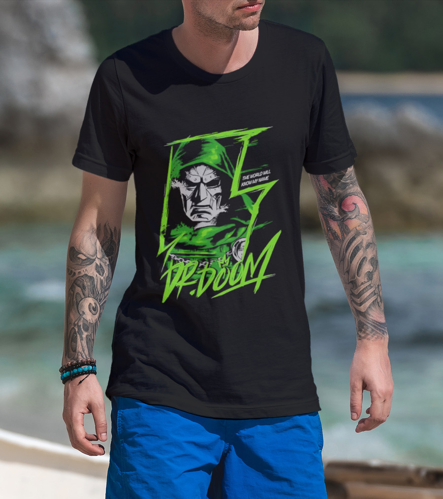 Masked Rebellion Dr Doom Comic Style Green T-Shirt