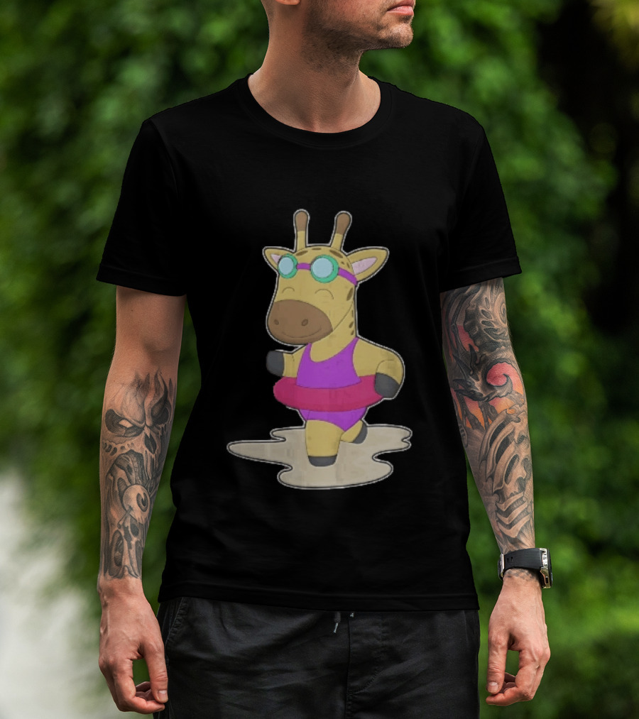 Giraffe Wearing Pink Swimsuit And Goggles With Inflatable Float Summer Fun T-Shirt