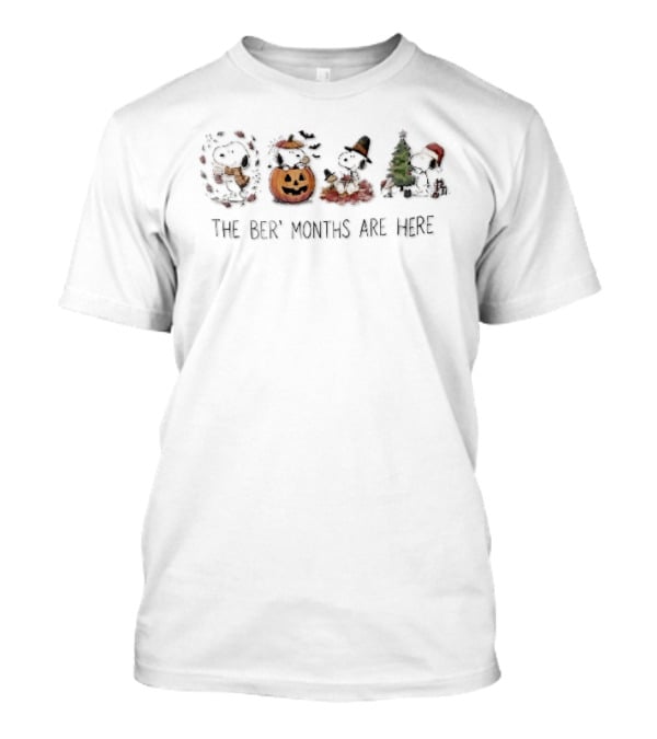 The Ber Months Are Here Snoopy Woodstock Pumpkin Halloween Thanksgiving Christmas Tree Seasons T-Shirt