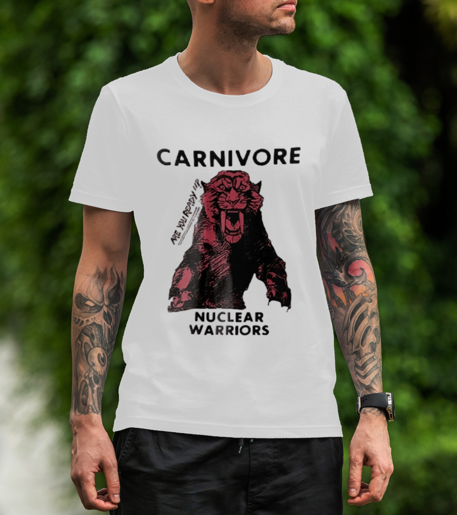 Carnivore Nuclear Warriors Snarling Sabertooth Tiger Pink Ink Sketch T-Shirt
