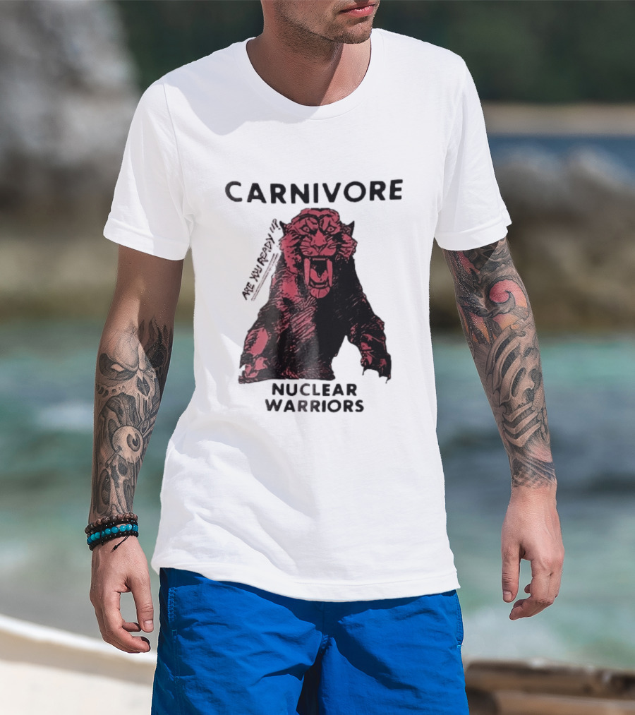 Carnivore Nuclear Warriors Snarling Sabertooth Tiger Pink Ink Sketch T-Shirt