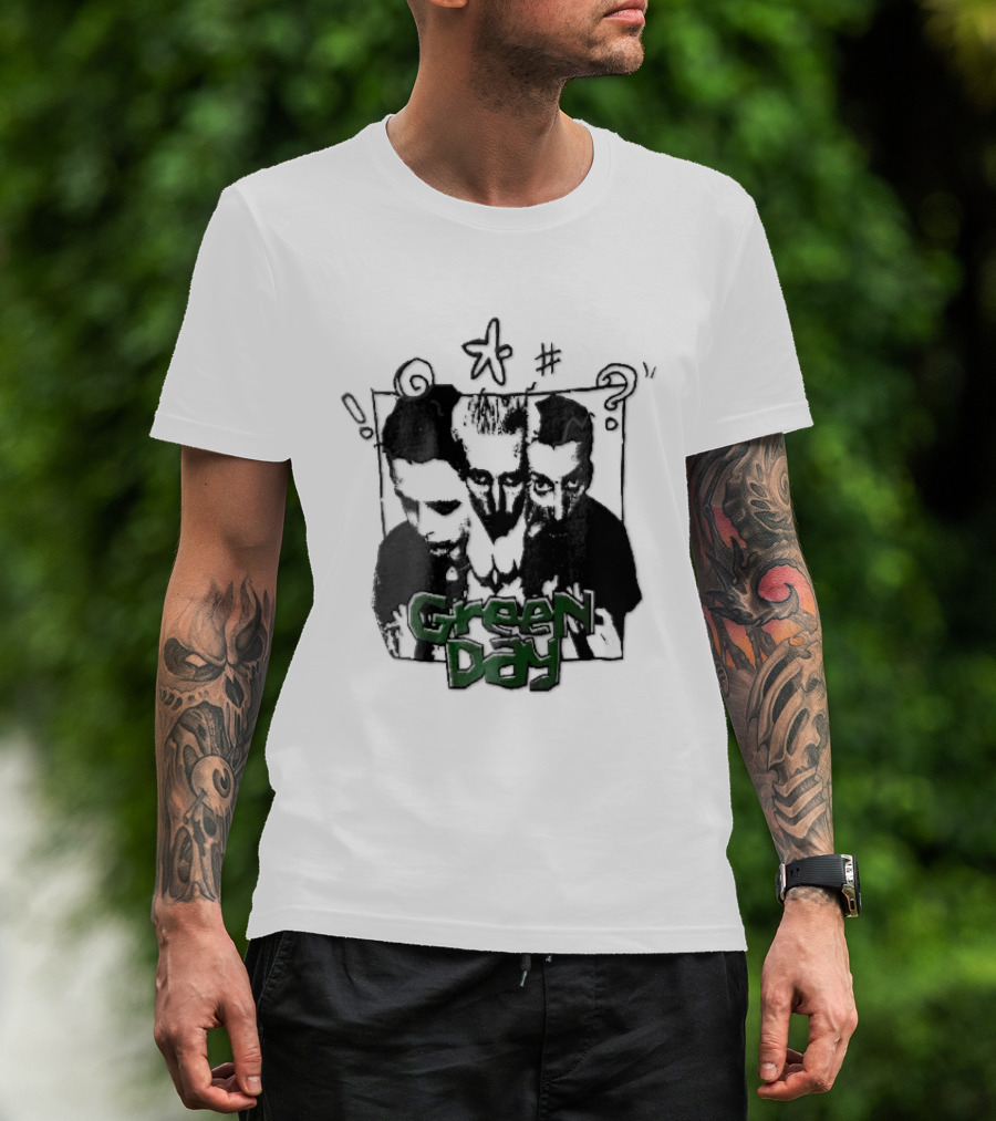 Green Day Billie Joe Armstrong Mike Dirnt Tre Trio High Contrast Doodles Stencil T-Shirt